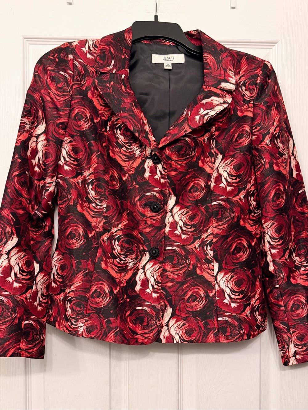 Le Suit Women's Red Rose Print Blazer Jacket